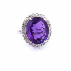 Bague en or blanc - améthyste et diamants
