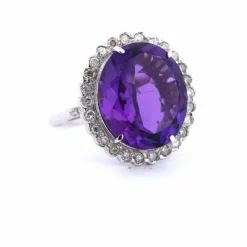Bague en or blanc - améthyste et diamants