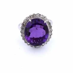 Bague en or blanc - améthyste et diamants