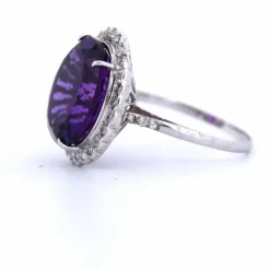 Bague en or blanc - améthyste et diamants