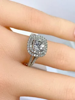 Bague en or blanc 18 carats, diamant 1,22 carat couleur E blanc exceptionnel