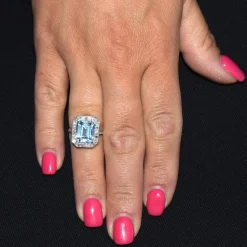 BAGUE EN OR BLANC 18 KT - AIGUE-MARINE ET DIAMANTS - ART DÉCO'