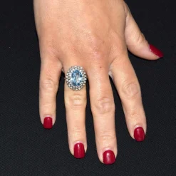 BAGUE EN OR BLANC 18 KT - AIGUE-MARINE - DIAMANTS