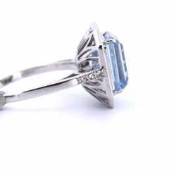 BAGUE EN OR BLANC 18 KT - AIGUE-MARINE ET DIAMANTS - ART DÉCO'