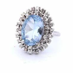 BAGUE EN OR BLANC 18 KT - AIGUE-MARINE - DIAMANTS