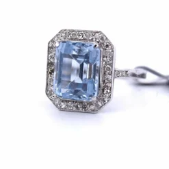 BAGUE EN OR BLANC 18 KT - AIGUE-MARINE ET DIAMANTS - ART DÉCO'