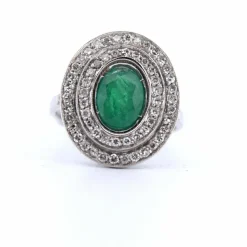 BAGUE en OR BLANC 18 KT - ÉMERAUDE et DIAMANTS ''ART DÉCO''