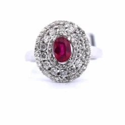 BAGUE EN OR BLANC 18 KT - RUBIS et DIAMANTS