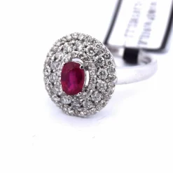 BAGUE EN OR BLANC 18 KT - RUBIS et DIAMANTS