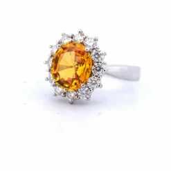 Bague en or blanc - saphir jaune et diamants