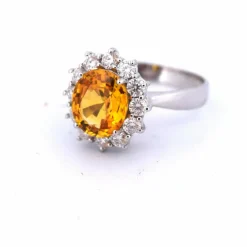 Bague en or blanc - saphir jaune et diamants