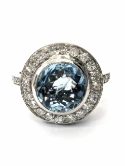 Bague en or blanc avec aigue-marine centrale et diamants
