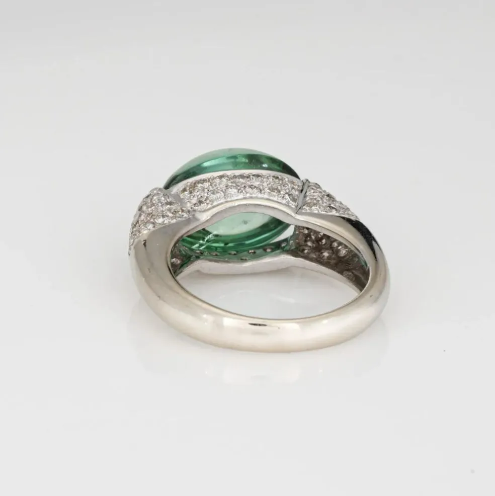 Bague en or blanc avec diamants et tourmaline verte écume de mer