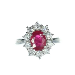 Bague en or blanc avec rubis certifié et diamants