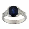 Bague en or blanc avec saphir de 3,40 ct et diamants taille trilliant