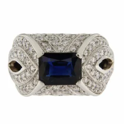 Bague en or blanc avec saphir de 3,21 ct et diamants