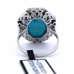 Bague en or blanc avec turquoise et onyx