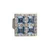 Bague en or blanc carrée, sertie de quatre aigue-marine et diamants