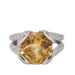 Bague en Or blanc, Citrine et Diamants