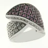 Bague en or blanc, diamants naturels, saphirs roses naturels