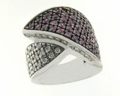 Bague en or blanc, diamants naturels, saphirs roses naturels