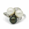 Bague en or blanc, diamants & perles