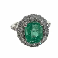 Bague en or blanc, diamant et émeraude, de conception contemporaine - avec certificat d'authenticité