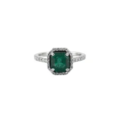 Bague en or blanc, émeraude & diamants