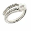 Bague en or blanc, perle d'Akoya 7-7 1/2 mm, diamants naturels