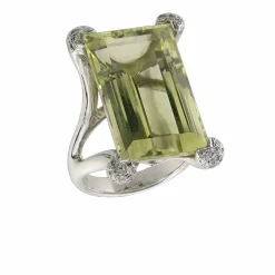 Bague en or blanc, quartz citron 31,20 carats, diamants naturels