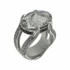 Bague en or blanc, quartz cristal de roche et diamants naturels