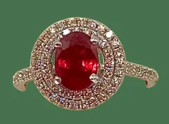 Bague en or blanc, rubis 1,28 Birman et diamants