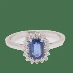 Bague en Or blanc, saphir de Ceylan et diamants