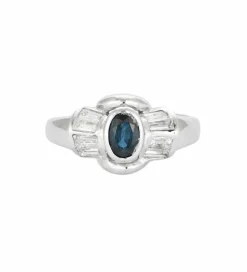 Bague en or blanc saphir et diamants