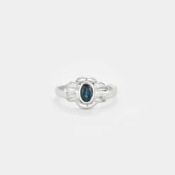 Bague en or blanc saphir et diamants