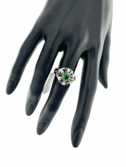 Bague en or blanc tourmaline verdelite et diamants certificat IGI