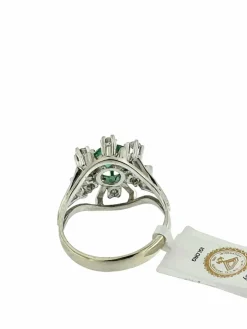 Bague en or blanc tourmaline verdelite et diamants certificat IGI