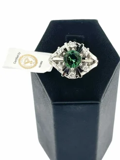 Bague en or blanc tourmaline verdelite et diamants certificat IGI
