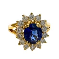 Bague en or de style Art Déco avec diamants et saphir - avec certificat d'authenticité