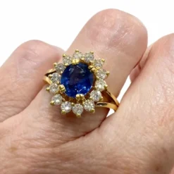 Bague en or de style Art Déco avec diamants et saphir - avec certificat d'authenticité