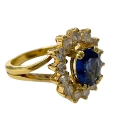 Bague en or de style Art Déco avec diamants et saphir - avec certificat d'authenticité