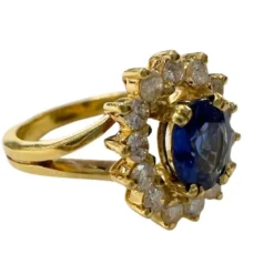 Bague en or de style Art Déco avec diamants et saphir - avec certificat d'authenticité