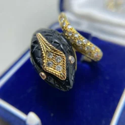Bague en or diamants onyx