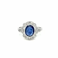 Bague en or et diamant saphir de Birmanie certifiée Art Déco