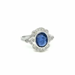 Bague en or et diamant saphir de Birmanie certifiée Art Déco