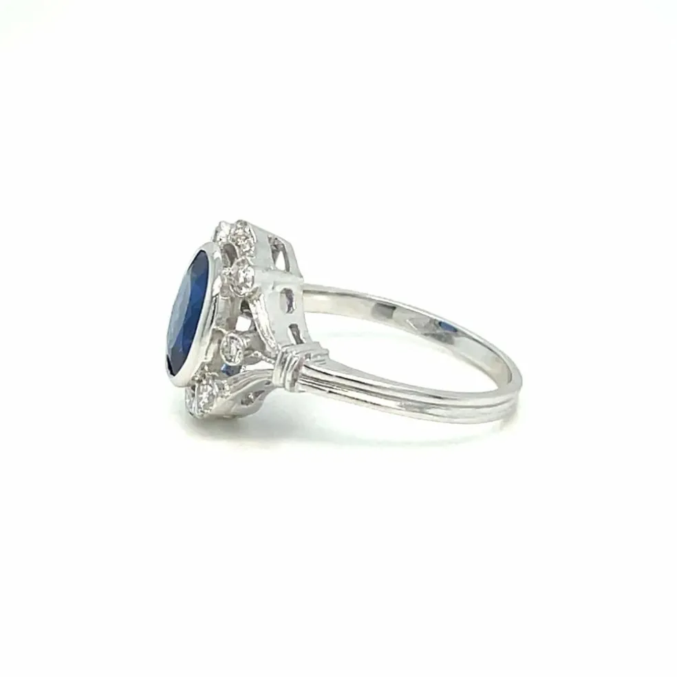 Bague en or et diamant saphir de Birmanie certifiée Art Déco