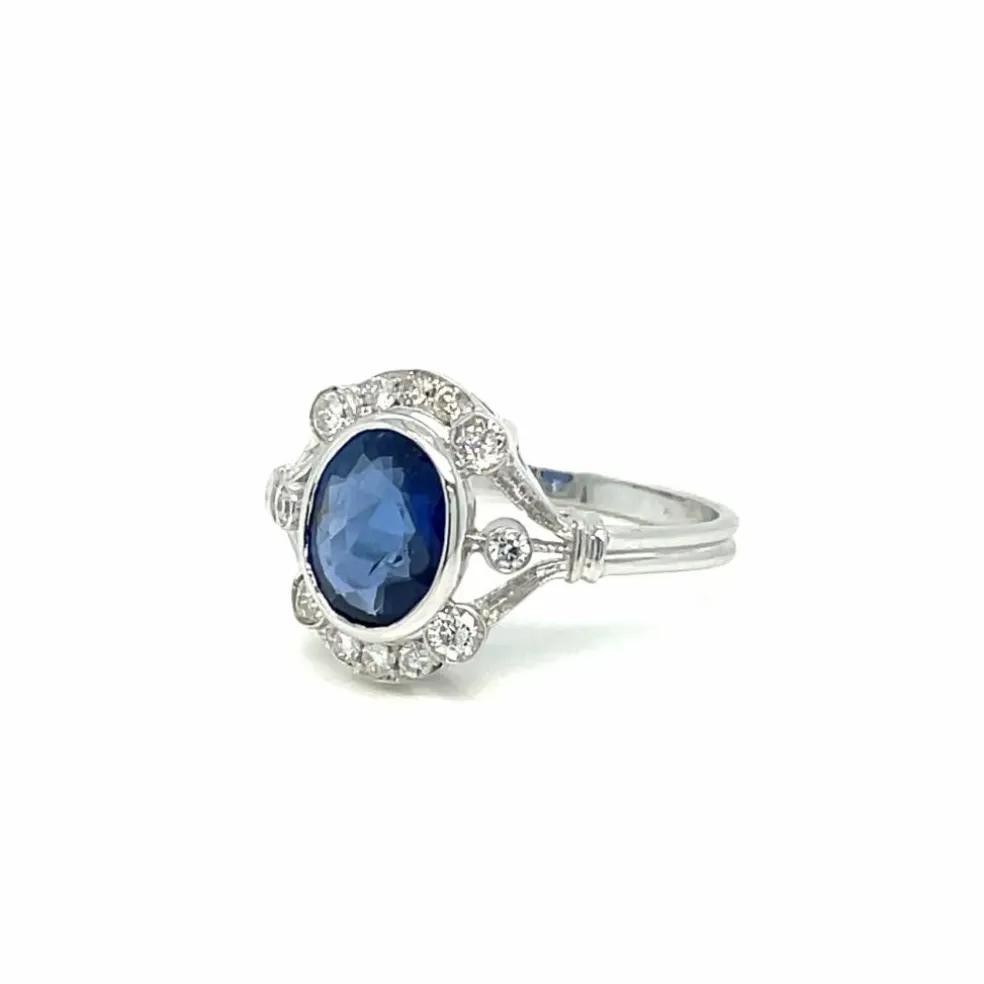 Bague en or et diamant saphir de Birmanie certifiée Art Déco