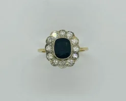 bague en or et platine avec diamants et saphir