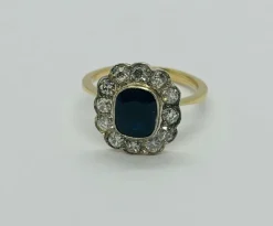 bague en or et platine avec diamants et saphir