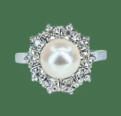 Bague en or et platine, perle et diamants